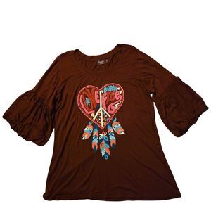 Avani Del Amour Small Tunic Peace Love Free Hippie Bell Sleeves Feathers